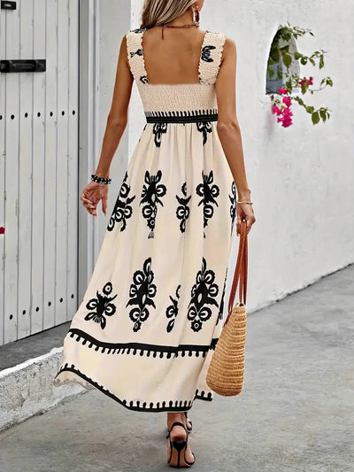 Vestido Sin Mangas con Cuello Cuadrado y Estampado Tribal Chic