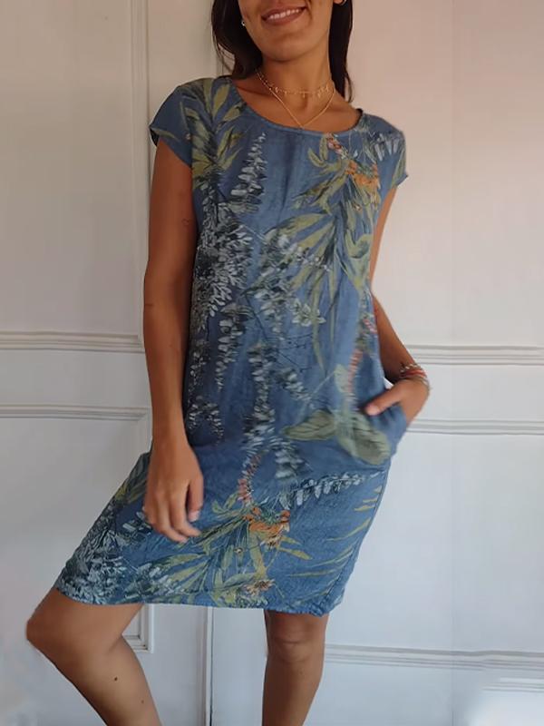 NURIA™ - VESTIDO CON ESTAMPADO DE FLORES Y CUELLO REDONDO